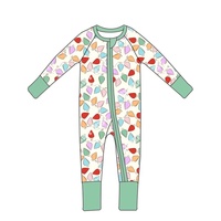 Baju monyet serat bambu anak-anak, baju terusan bercetak natal empat kaki YKK ritsleting