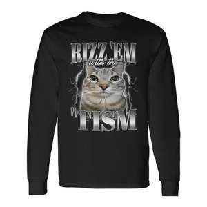 Camiseta de manga larga Rizz Em With The Tism Meme Autistic Silly Cat - Product Image 1