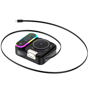 Chargeur sans fil multifonctionnel <span class=keywords><strong>8</strong></span>-en-1 pliable pour bureau avec aspiration magnétique, câble rétractable intégré et affichage numérique - Product Image 3