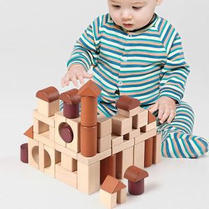 Development Toy 46 PCS Safety Beech Wood Inspiring Classic Stacking Brick Castle Unit Wooden <b>Building</b> <b>Blocks</b> <b>Set</b> - Product Image 3