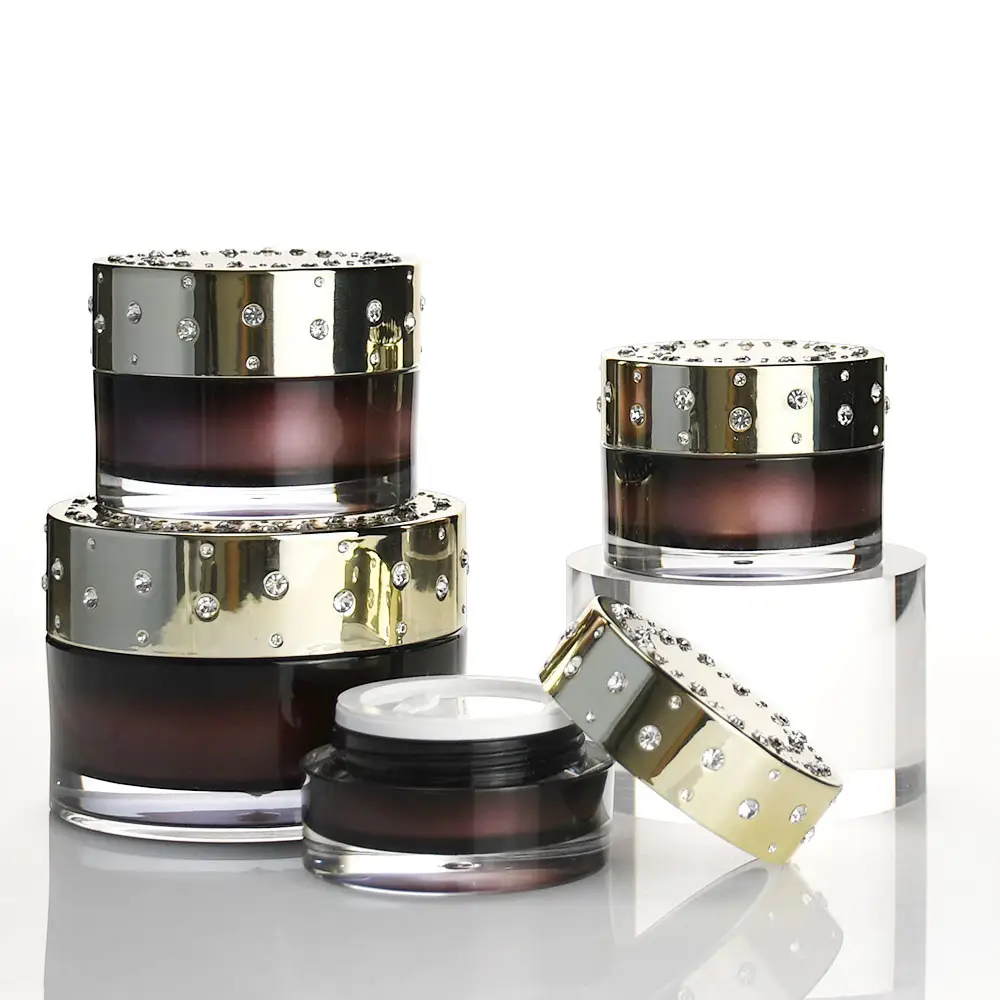 Luxury Customized Cream Container 15/30/50/100g Plastic Acrylic Jar Empty Elegant Skincare Cream Pot With Diamonds Lid