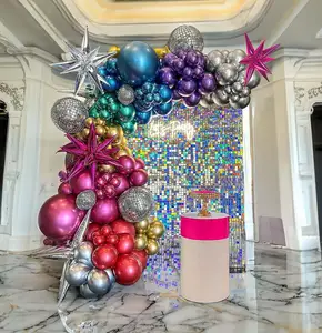 Набор гирлянд из хромированных шаров, 130 шт., металлическая дискотека, фиолетовый, красный, розовый, синий, для тематической вечеринки по случаю Дня Рождения 80-х 90-х