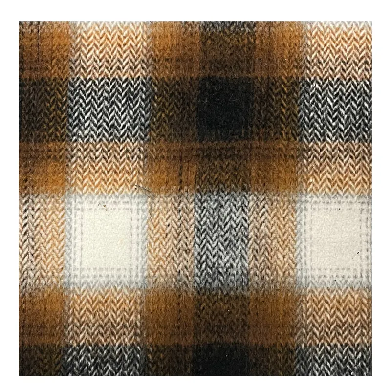 Stock tessuti cina produttore all'ingrosso 100% poliestere mix 375gsm plaid tessuto tweed di lana per cappotto invernale