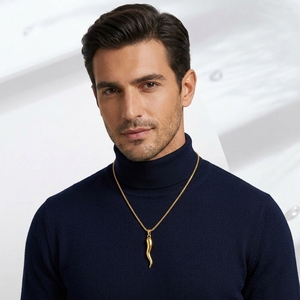 Merryshine Collana di Alta Qualità in Argento Sterling 925 Placcato <span class=keywords><strong>Oro</strong></span> con Corno Italiano <span class=keywords><strong>Cornicello</strong></span>, Gioiello Trendy Portafortuna a Forma di Teschio - Product Image 1