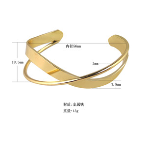 Bracelet ouvert asymétrique plissé géométrique style métallique, simple, élégant, de niche, à la mode - Product Image 5