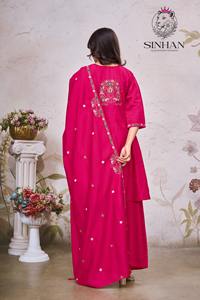 Ensemble Salwar Kameez en soie douce de deux tonnes, exporté par Dhwaja, broderie fantaisie, travail manuel complet, pantalon URUF PLZZO, poche, dupatta, style de fête - Product Image 4