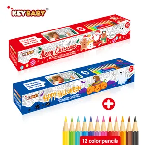 2024 le vendite più calde del nuovo lancio della decorazione festiva del rotolo di colore della decorazione moderna carta da parati del disegno con 12 matite per i bambini