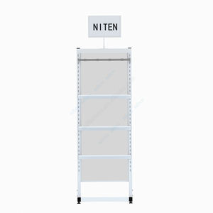 Double-Sided Metal Floor Store Display Stand with Shelves & Hooks Multi-Functional Garment <b>Rack</b> for <b>Clothing</b> Hats Socks - Product Image 3