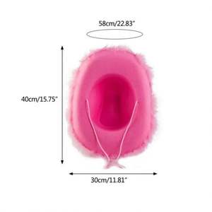 Nuevos Sombreros Vaqueros Rosados Estilo Western para Mujer, Sombrero Fedora Enrollado con Borde de Plumas, Sombrero Vaquero Rosa para Fiesta - Product Image 4