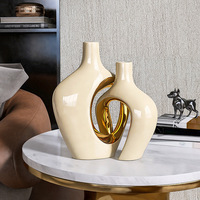 Vase à fleurs en céramique décoratif pour la maison et l'hôtel, plaqué or blanc de luxe