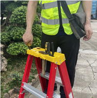Échelle à marches en fibre de verre rouge de qualité exceptionnelle, largeur simple face, avec plateau porte-outils, capacité 375 lb, conforme ANSI A14.5, antidérapante, pour extérieur et salle de bain, portable