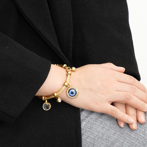 <span class=keywords><strong>Bracelet</strong></span> spirale avec pendentif œil porte-bonheur, acier inoxydable plaqué or, bijou mode femme - Product Image 2