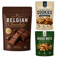 Sachet Doypack Personnalisé Refermable avec Fenêtre Transparente pour Biscuits, Chocolats et Produits de Boulangerie – Emballage Alimentaire en Plastique à Fermeture Ziplock Noire