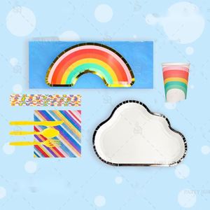 Decoración de Cumpleaños, Platos, Vasos y Servilletas de Papel Arcoíris para Fiesta, Juego de Vajilla Desechable - Product Image 1