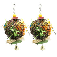 Bolas de hierba tejidas naturales, juguetes para pájaros, juguetes duraderos para viajes al aire libre, juguetes para masticar para loros, hámsteres, conejos
