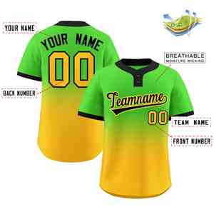 Custom Neon Green <b>Gold</b> Black-<b>Gold</b> Gradient Fashion Authentic Two-Button Softball Jersey - Product Image 2