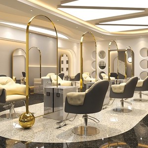 Estación de Espejo Profesional de Doble Cara <span class=keywords><strong>para</strong></span> Barbería |   Espejo de Piso con Marco Metálico e Iluminación LED <span class=keywords><strong>para</strong></span> Salones de Belleza - Product Image 5