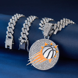 Collier de championnat de basketball personnalisé, chaîne cubaine plaquée argent et or, entièrement sertie de cristaux, pendentif tournoi de baseball - Product Image 5