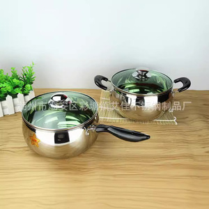Stainless Steel Milk Pot With Glass Lid 16-24cm Durable Uncoated Sauce <b>Pan</b> For Cooking - Product Image 2