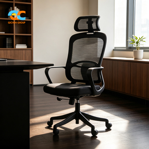 Sedia da Ufficio Ergonomica Leader con Schienale Alto in Rete, Poggiatesta Regolabile, Supporto Lombare Blu, Seduta in Tessuto <span class=keywords><strong>Nero</strong></span> - Product Image 2