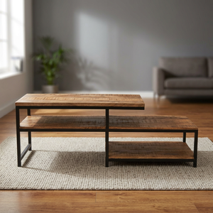 Industrial Vintage Solid Mango Wood <b>Coffee</b> <b>Table</b> Rustic Antique Iron Metal Eco-Friendly Easy Clean Adjustable Home Furniture - Product Image 2