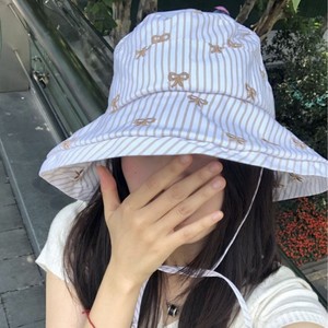 Bucket <b>Hat</b> With Bow Pattern Cotton <b>Summer</b> Sun Protection For Girls Outings - Product Image 3