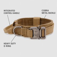 Collier tactique pour chien à dégagement rapide, boucle en métal style Cobra, poignée rembourrée robuste, anneau en D en nylon, réglable pour l'entraînement en extérieur