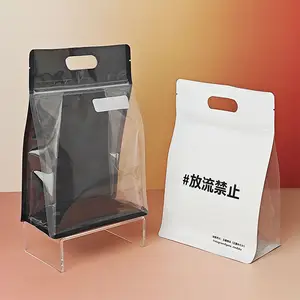 Custom Printing Waterproof Zip Lock Resealable Zipper Top Plastic Bag Clear Window Flat Bottom Stand Up Pouch With Handles