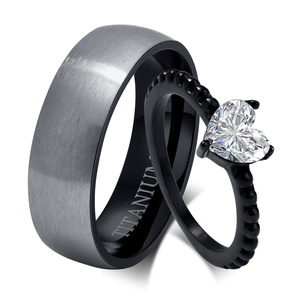 OEM Fashion Custom Fashion Wedding Diamond <b>Rings</b> Stainless Steel Engagement <b>Couple</b> <b>Ring</b> Set - Product Image 5