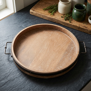 B.S INTERNATIONAL Mid-Century Style Wooden Handmade Eco-Friendly Coffee Serving <b>Tray</b> Polished Finish Gold Handles Dishwasher - Product Image 6