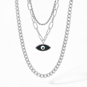 Collar con Colgante de Ojo HipHop, Cadena de Tres Capas con Circonita Negra, para Mujer - Product Image 3