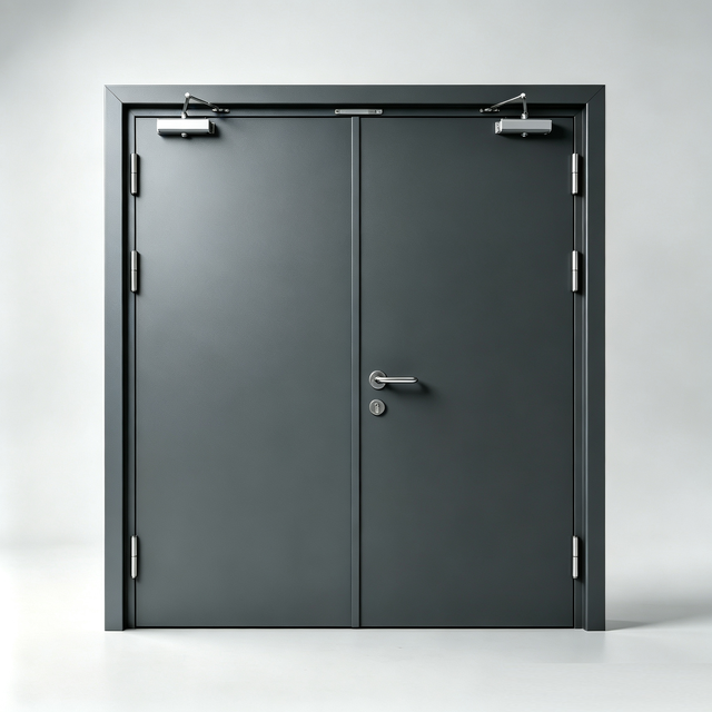 Steel Fire Rated Double Leaf Door, Metal Fire Proof Swing Double Door for Factory Warehouse Building Fire Escape Passage
