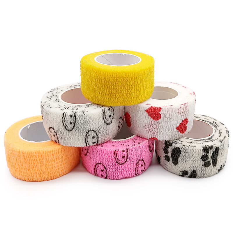 New Pattern Printed Cohesive Bandages 2.5cm Custom Color Nonwoven Bandage Finger Tape Elastic Self-Adhesive Wrap Sample Support