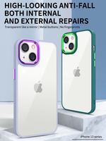 Étui de téléphone portable personnalisé avec cadre de protection d'objectif antichoc en TPU+PC 2-en-1, design tendance, couleur électro-plaquée pour 14/13/12/11/15