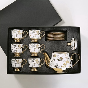 Porcelain <b>Tea</b> <b>Set</b> with Cups and Saucers White Gold Floral Coffee <b>Tea</b> Service Gift <b>Set</b> for Home Cafe - Product Image 1