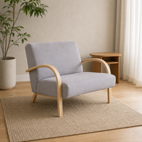 Canapé 2 places en tissu lin gris foncé sur mesure, fauteuil relax en bois courbé pour salon, style moderne, offre spéciale