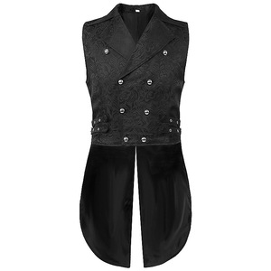 Gilet Steampunk Victorien et Gothique pour Homme, Gilet Vintage Rouge à Double Boutonnage Jacquard en Brocart, Veste Sans Manches - Product Image 3
