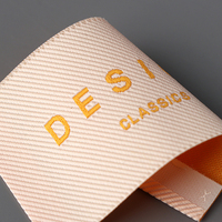 Étiquette tissée personnalisée en caoutchouc satiné 3D haute densité avec logo, thermocollante pour vêtements, avec instructions d'entretien dimensionnelles