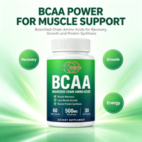 BCAA Acides aminés à chaîne ramifiée 1000MG Complément nutritionnel sportif favorisant la croissance musculaire Adulte 60 capsules