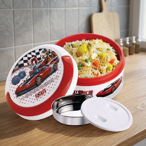 Boîte à lunch scolaire ronde en plastique avec motif de voiture pour enfants, portable, à un seul niveau, sans BPA, hermétique, 1 compartiment - Product Image 1