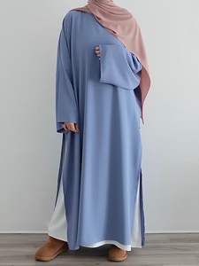 R-442 2025 yeni mütevazı rahat Abaya tasarımları ucuz geleneksel müslüman islami elbise 2 adet Set Dubai esinlenerek - Product Image 3