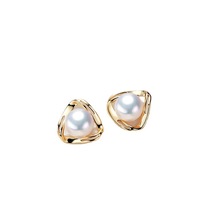 Boucles d'oreilles clous tendance en argent S925 avec perles d'eau douce pour femme, brillance intense et éclatant, bijoux d'oreille à la mode