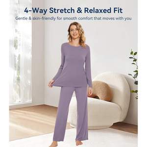 Ensemble de pyjama en viscose de bambou personnalisé pour femmes, haut à manches longues avec pantalon, vêtements de détente, pyjama 2 pièces rafraîchissant, tailles S à XXL - Product Image 2