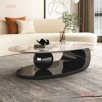 Mesa de Centro Ovalada Moderna de Estilo Simple y Lujoso con Almacenamiento, Portátil y Fácil de Limpiar para Sala de Estar