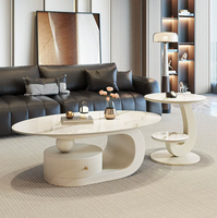 Ensemble de table basse créatif en 2 pièces, écologique, durable, pour salon, forme ovale, petite unité, style italien, minimaliste, rangement