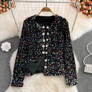 YM1179 New 2024 Korean Stylish Shining Sequin Jacket Women's Evening Chic Jacket Outwear Clothing 1