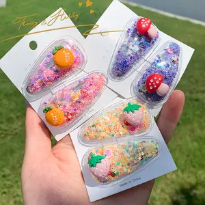 Tracy & Herry Sweet Candy Color Cartoon Fruit Hair Accessories Transparent PVC BB Clips with Quicksand Sequins Cute Hair Clip