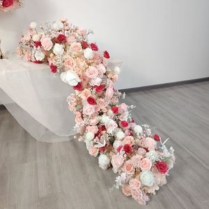 E-FR001 Camino de Mesa de Flores Artificiales al por Mayor, Camino de Mesa de Flores de Seda Color Borgoña para Decoración de Bodas - Product Image 2