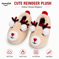 Pantuflas de Reno de Invierno, Cerradas, para Interiores, con Suela de EVA y TPR Suave, Detalle Bordado, Fabricante de Marca Privada OEM ODM