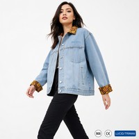 Jaket Wanita Model Malaysia Panel Batik Denim Katun 260GSM Grosir Logo Kustom OEM